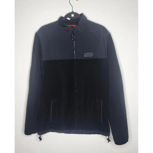 Aeropostale Other - Aeropostale Jacket Mens Large Black Blue Fleece Full Zip 87 Logo Casual